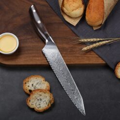 Serrated Bread Knife 8 inch - Ultra-Sharp & Durable Blade For Easy Slicing - Lightweight 304 Stainless Steel One Piece Design with Tip Safety Guard - Cut & Slice Bread, Vegetables & More