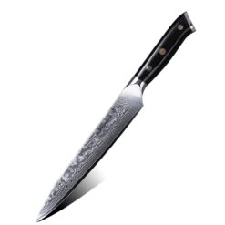 This carving knife features an ergonomically designed tapered Santoprene handle to give maximum control and balance whilst its bolsterless construction and ice-quenched, heat-treated blade provides an incredibly sharp edge that can be re-sharpened time and time again.