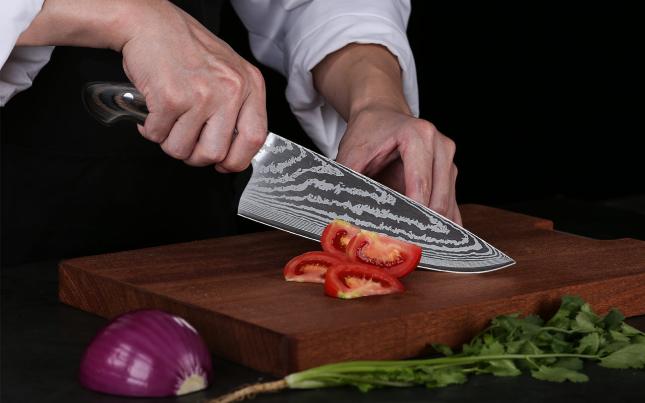 OEM & Wholesale Chef Knife Laser Engraved Full Tang Pakkawood