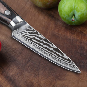 Peeling Knife【ERGONOMIC DESIGN】Every curve and angle of the handle is ergonomically designed for a comfortable and ambidextrous hold. The shape of the blade also brings you a minimal slicing resistance. This paring knife works tirelessly beside you and brings you an effective cutting experience and most importantly, excitement back to cooking.