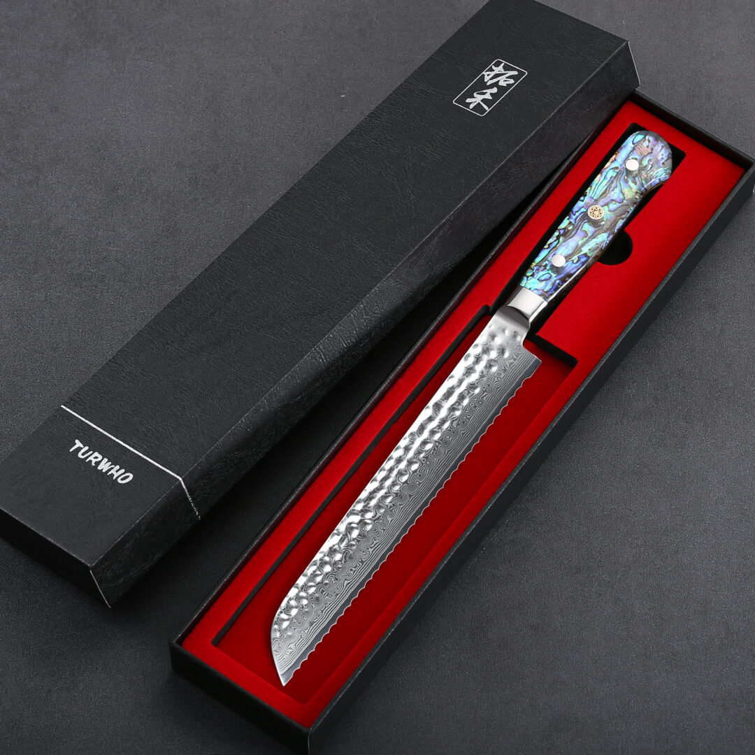 Best 8 inch Damascus Steel Bread Knife with Paua Abalone Handle