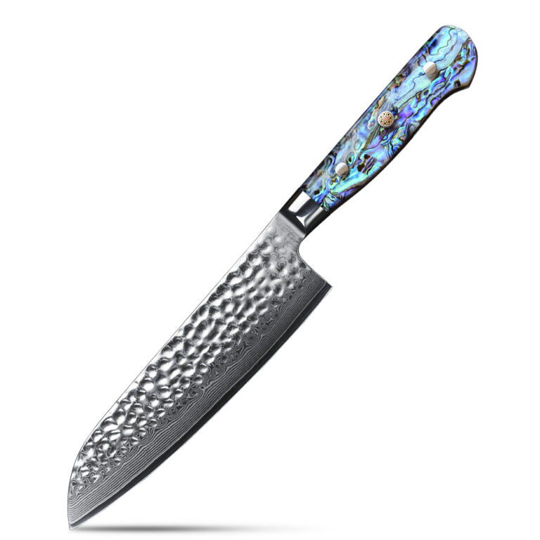 Best Damascus Steel Japanese Santoku Knife with Paua Abalone Handle