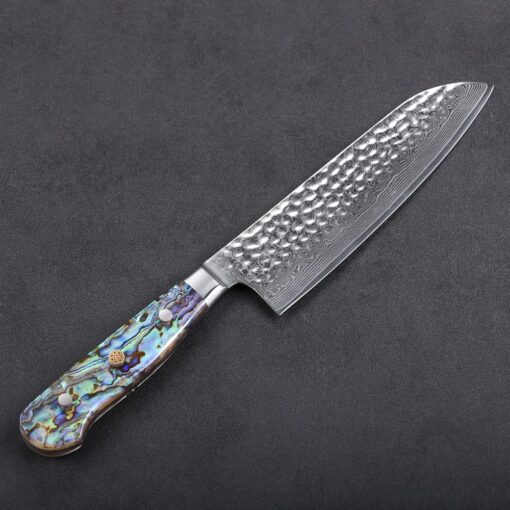Best Damascus Steel Japanese Santoku Knife with Paua Abalone Handle