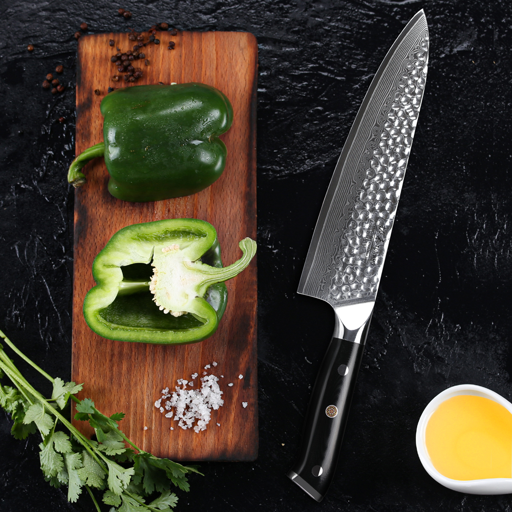 Damascus Steel Chef Knife 8 Inch Restaurant Kitchen Handmade
