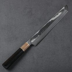 Sashimi Knives Since you’re here, odds are that you already know this, but we do get the question from time to time, so let’s cover it. Sushi and sashimi are terms that are often used interchangeably. There is very little difference, but technically they are not the same thing. Sashimi is thinly sliced raw meat, usually tuna or salmon, whereas sushi is rice mixed along with other ingredients. These may or may not include some of the same raw meats that make up sashimi. The knives for both of these traditional Japanese foods are basically the same and we will use the terms as such below