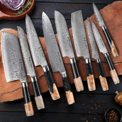 Damascus Steel Knife Set with Black Resin Handle