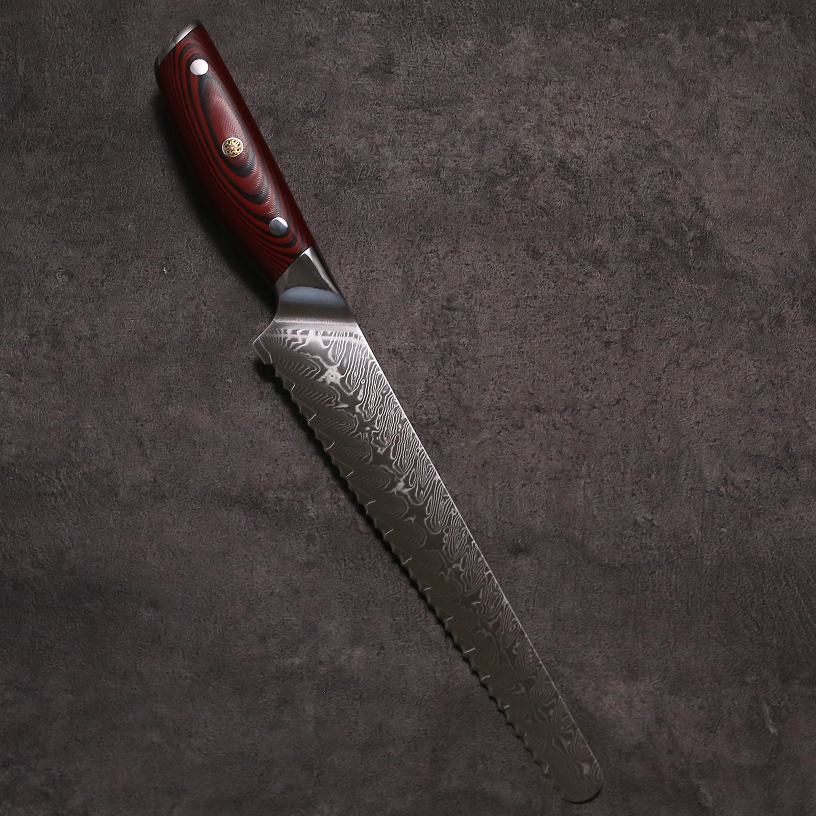 Dark Damascus Bread Knife
