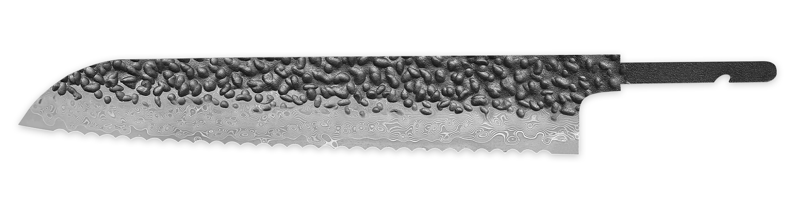 67 layers Damascus bread knife blank with serrated edge, Japanese wa handle design