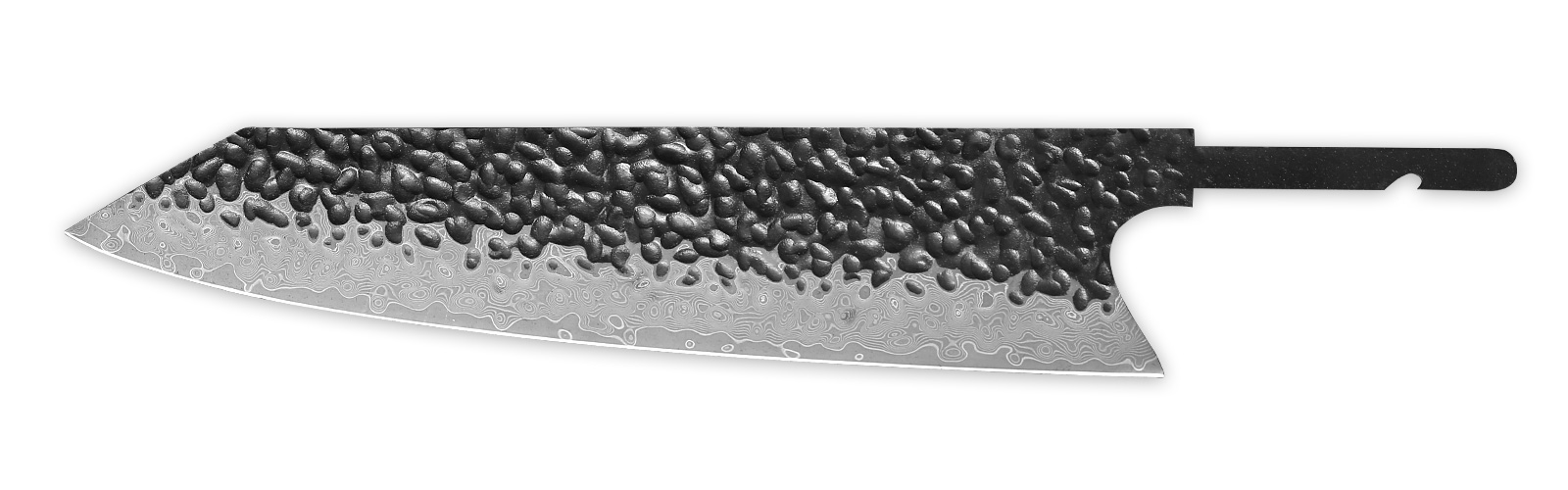 Hand-forged 205mm Damascus kiritsuke blade blank with rustic Kurouchi finish