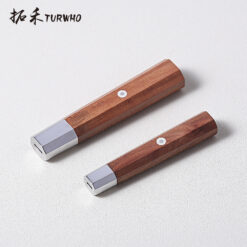Japanese wa handle crafted from rosewood with stainless steel fittings, compact size and smooth finish