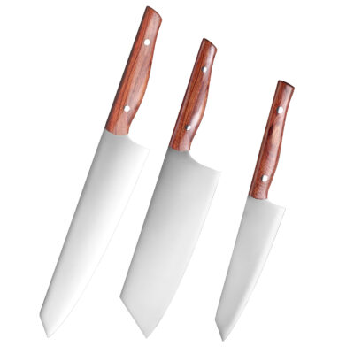 Three-piece knife set for professional cooking and food prep