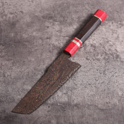 180mm Damascus nakiri knife with turquoise and ebony handle