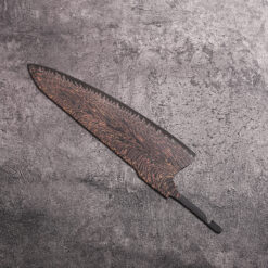 Artistic Damascus steel blade blank with copper shimmer and feather grain