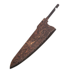 Copper Mai Damascus steel chef knife blank with feather pattern blade