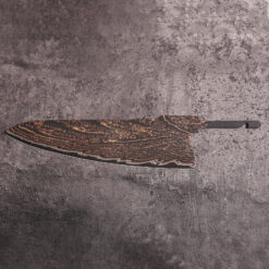 Copper Mai Damascus steel chef knife blank with swirling layered pattern