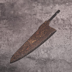 Feather Damascus chef knife blank with copper core highlights