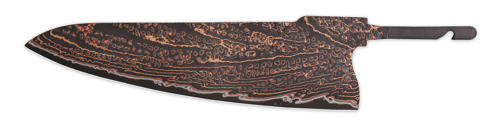 Hand-forged Copper Mai Damascus blade blank for chef knife crafting
