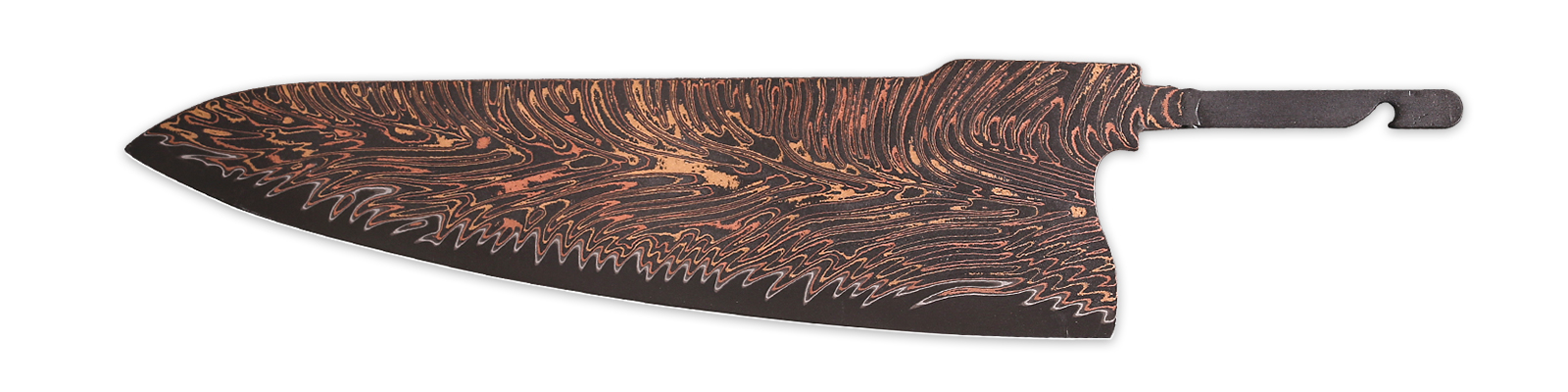 Hand-forged Copper Mai Damascus steel blank with bold feather grain