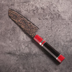 Santoku Knife with blackwood handle and red turquoise inlay
