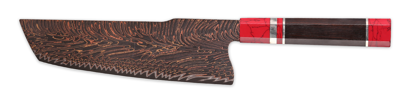 Vegetable knife with polished metal ring handle accent