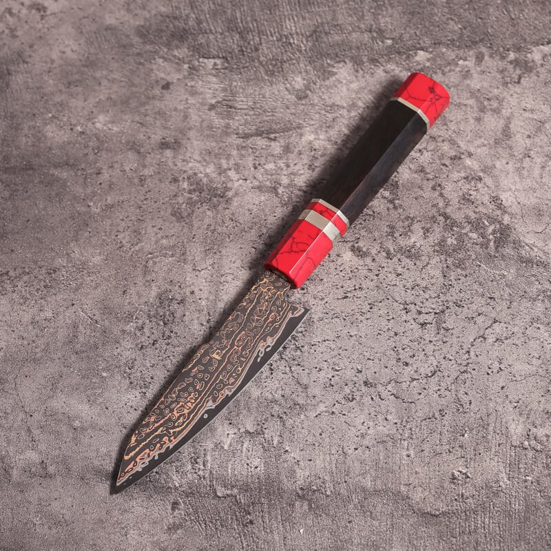 copper mai damascus prep knife 125mm with vg10 steel core