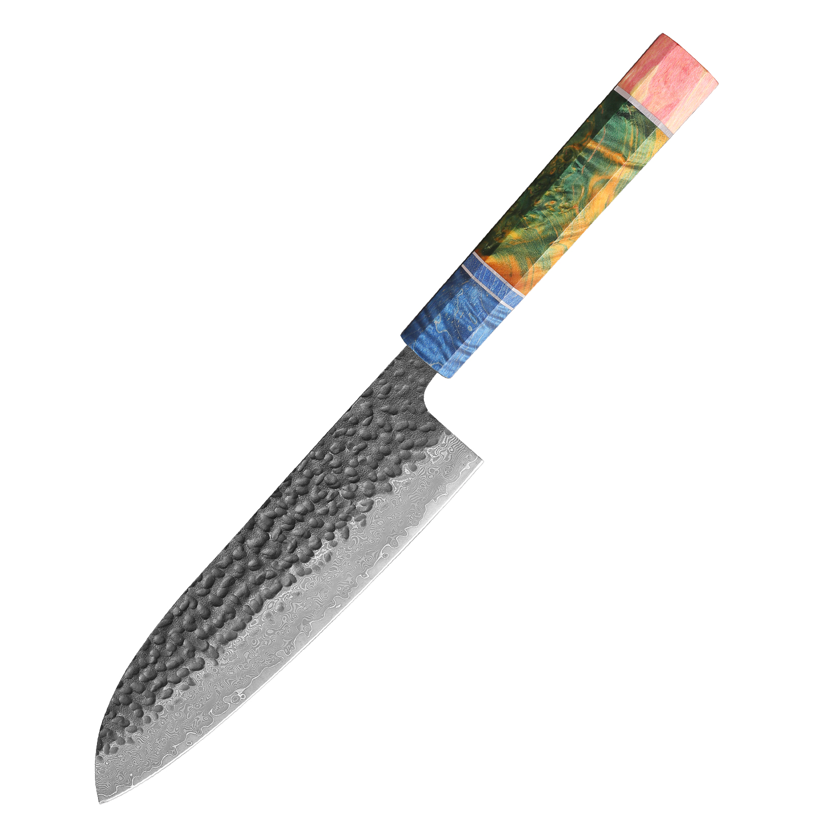 Damascus Santoku Knife 180mm with stabilized wood handle