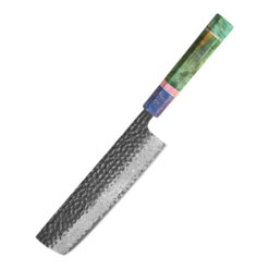Japanese Nakiri knife with hammered Damascus blade