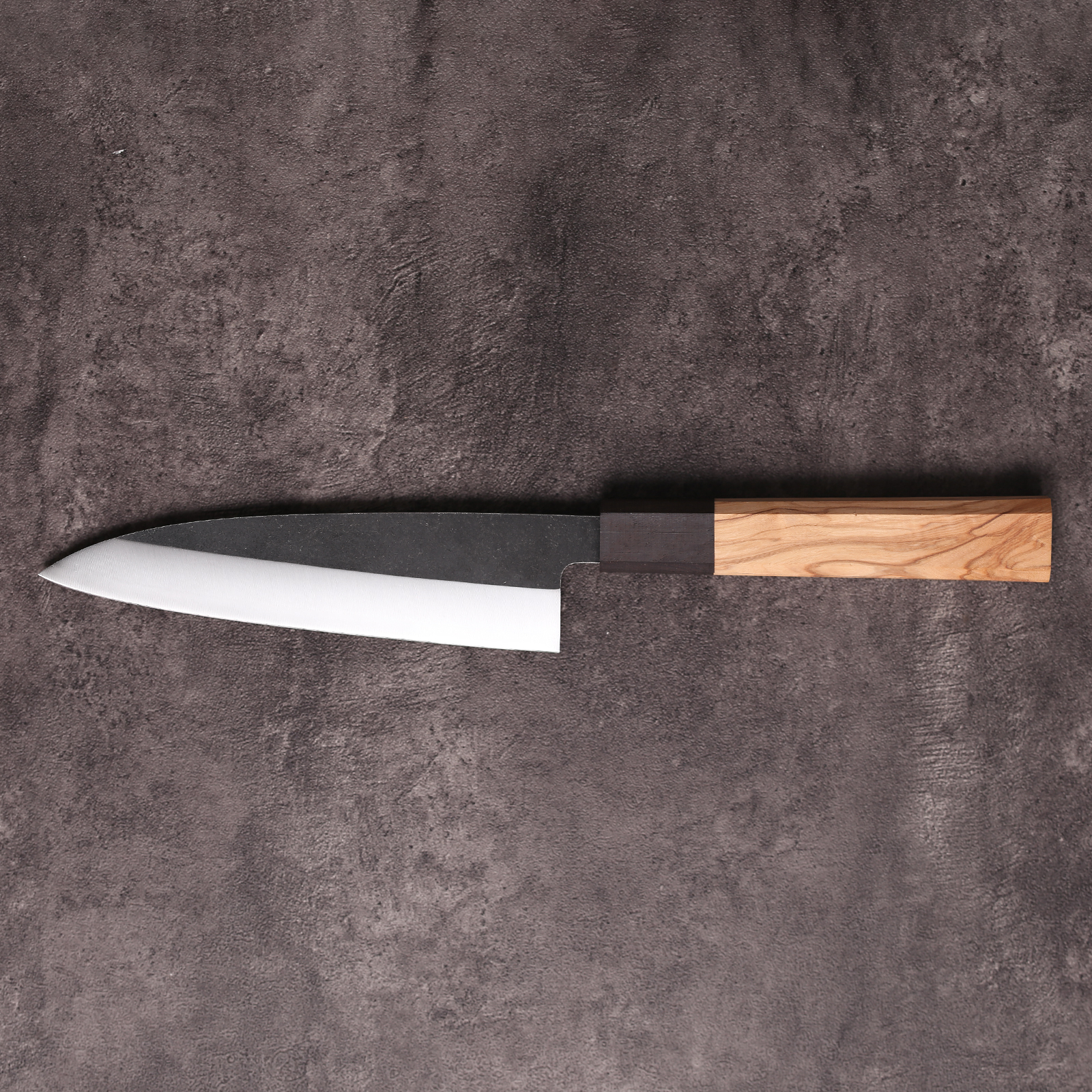 Blue steel knife with olive wood handle