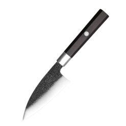 Octagonal ebony wa handle with pin and stainless ferrule on AUS-10 ajikiri knife
