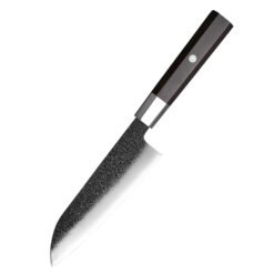 6.5 inch AUS-10 santoku knife with kurouchi finish and ebony wa handle