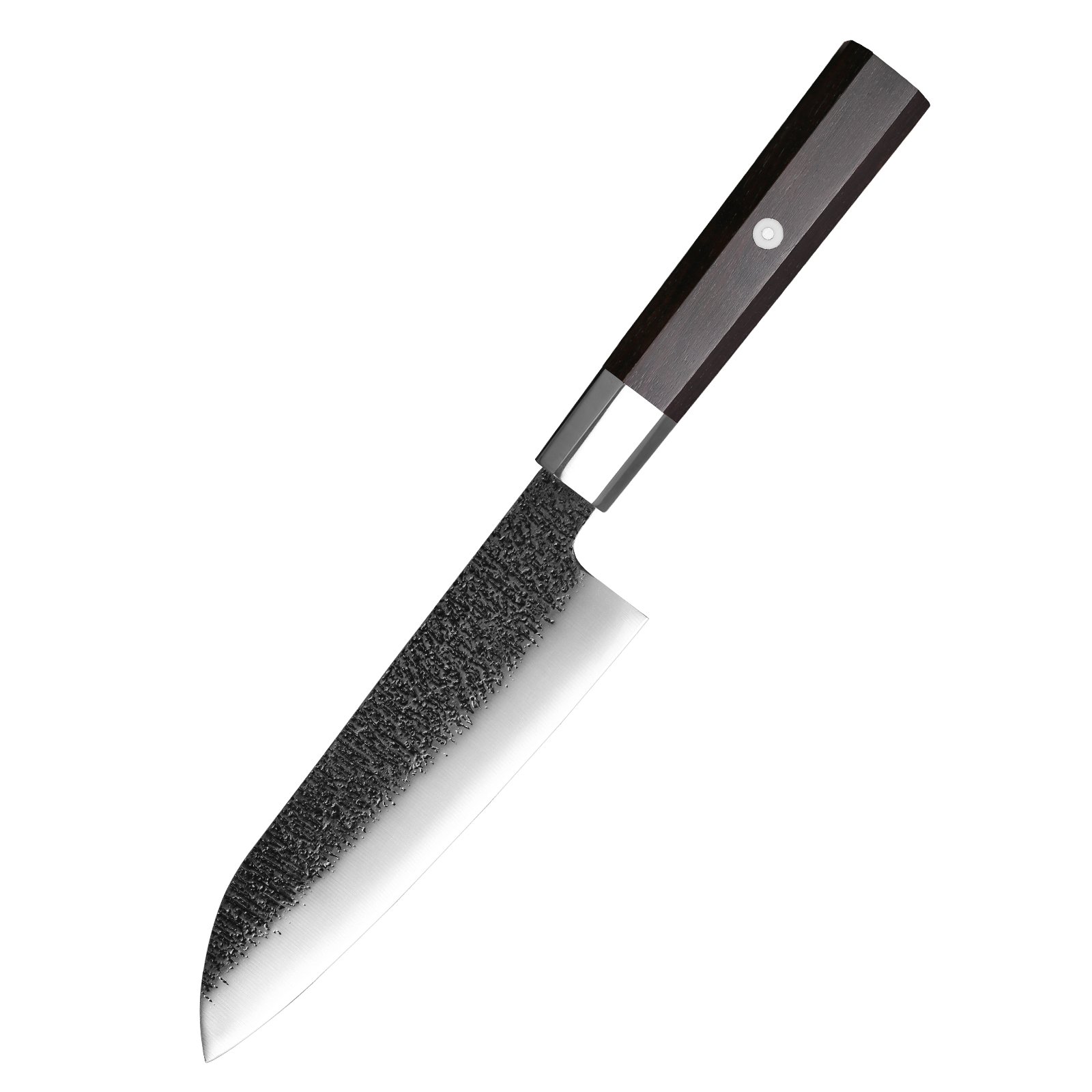 6.5 inch AUS-10 santoku knife with kurouchi finish and ebony wa handle
