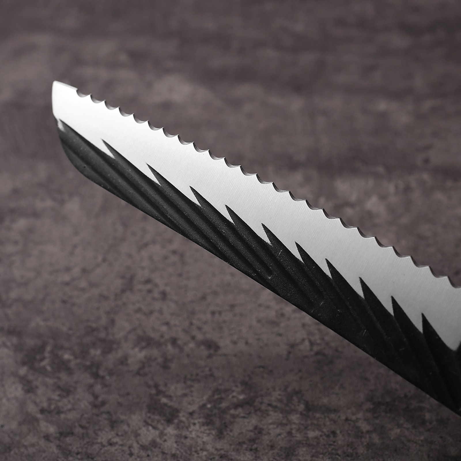 Premium X50CrMoV15 serrated knife blank close‑up